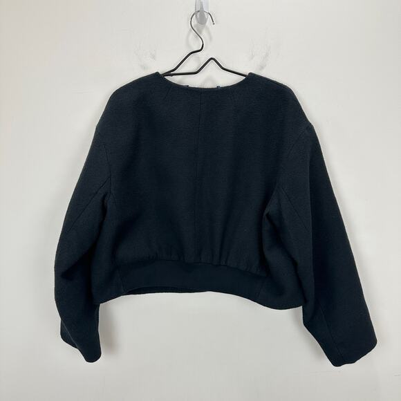 J.Crew Collection Lady Bomber Jacket Cotton Blend Boucle Black Relaxed US 16 - Picture 11 of 12